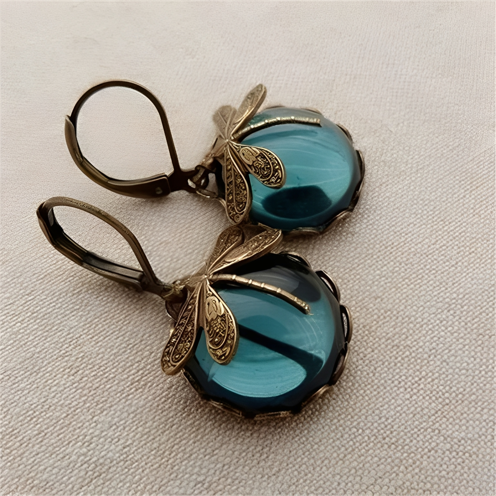 Elandra – Pendientes de libélula en forma de esfera en oro antiguo