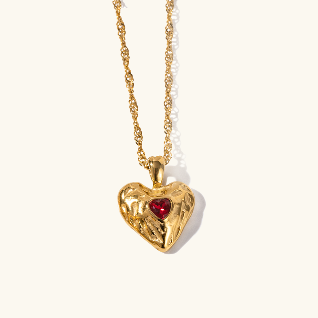 Vesper - Collar de Corazón Rojo en Oro