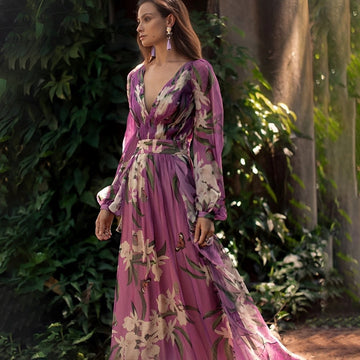 Theia - Vestido Chiffon de Flores Ligero y Fluido