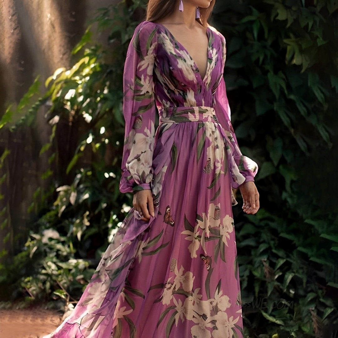 Theia - Vestido Chiffon de Flores Ligero y Fluido