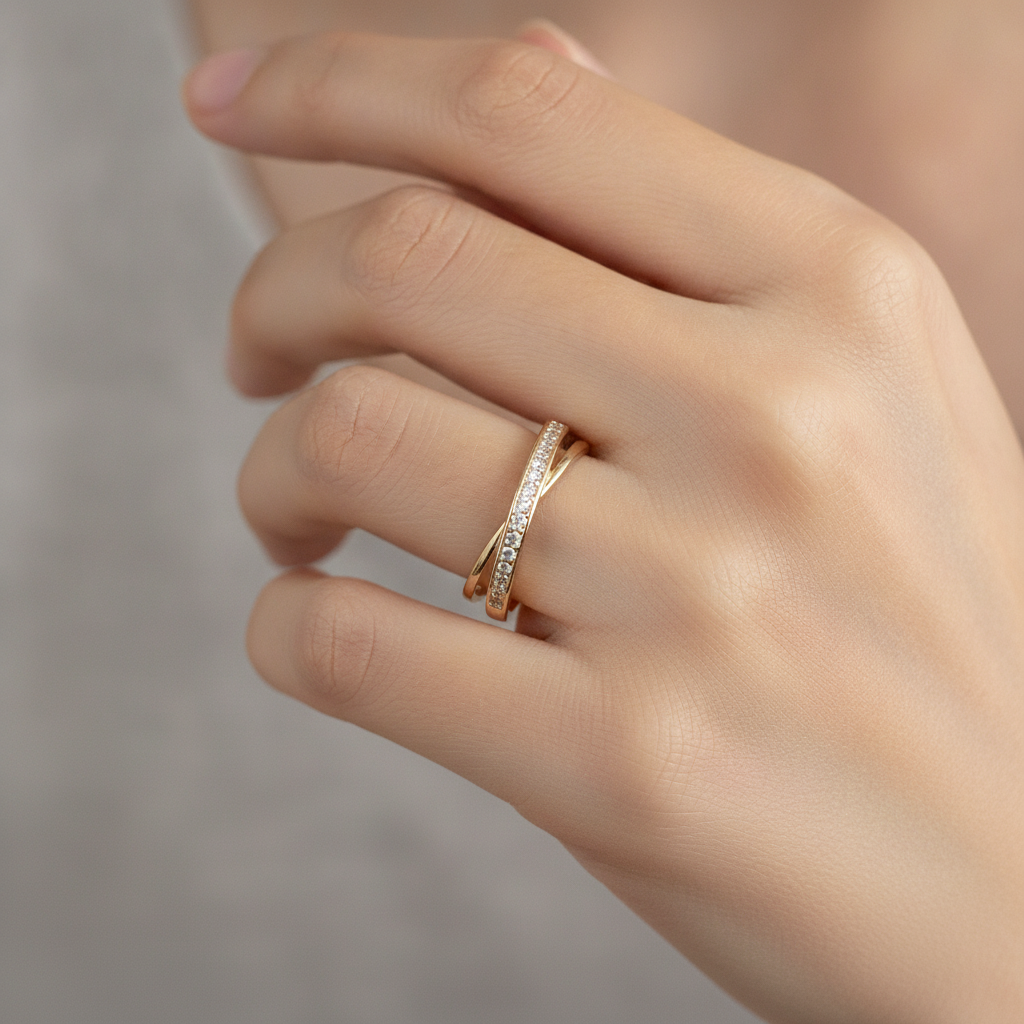 Cassia – Anillo ajustable de oro con circonitas