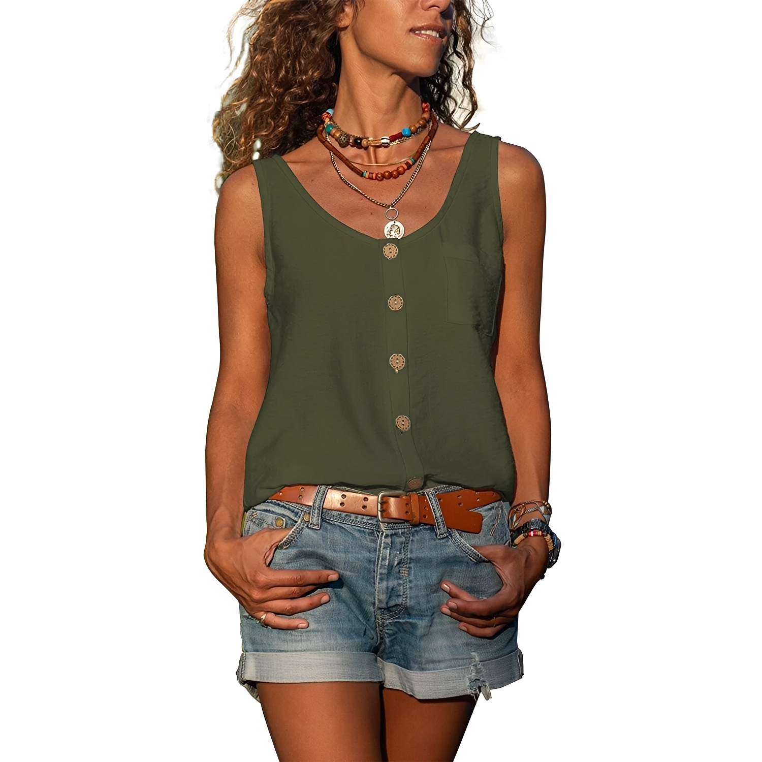 Naressa - Blusa sin mangas de verano elegante para mujer