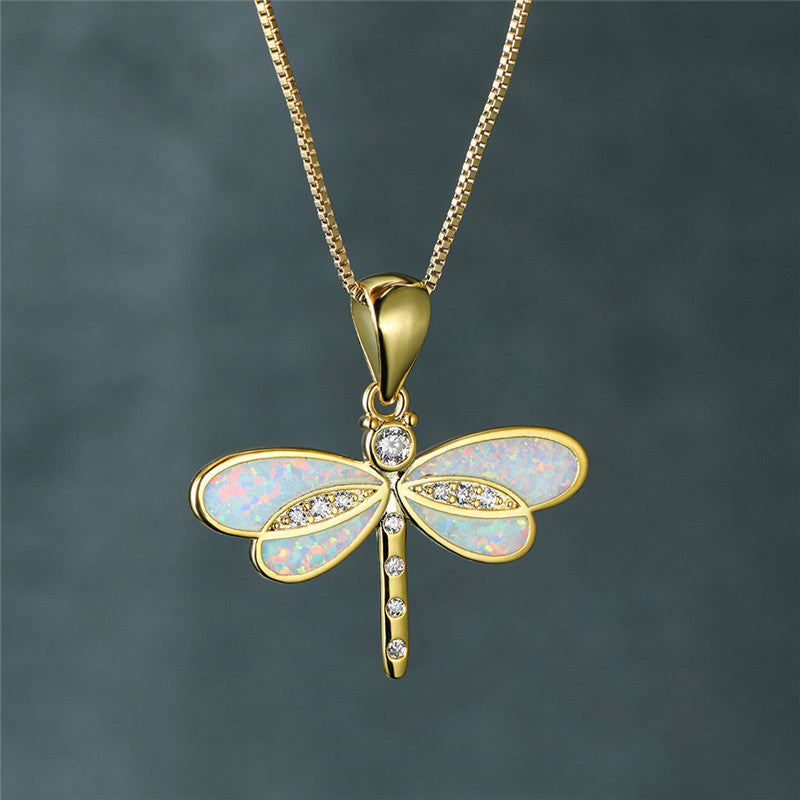 Siena – Collar con libélula en oro con ópalo