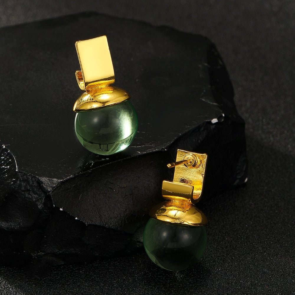 Charlie - Pendientes vintage con cristal verde y acentos dorados