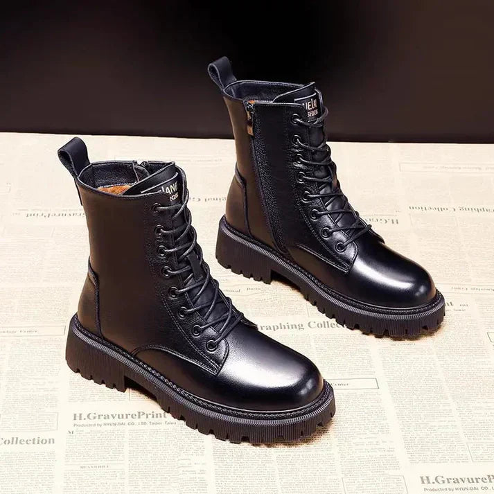 Delphine – Botas de cuero negras de invierno