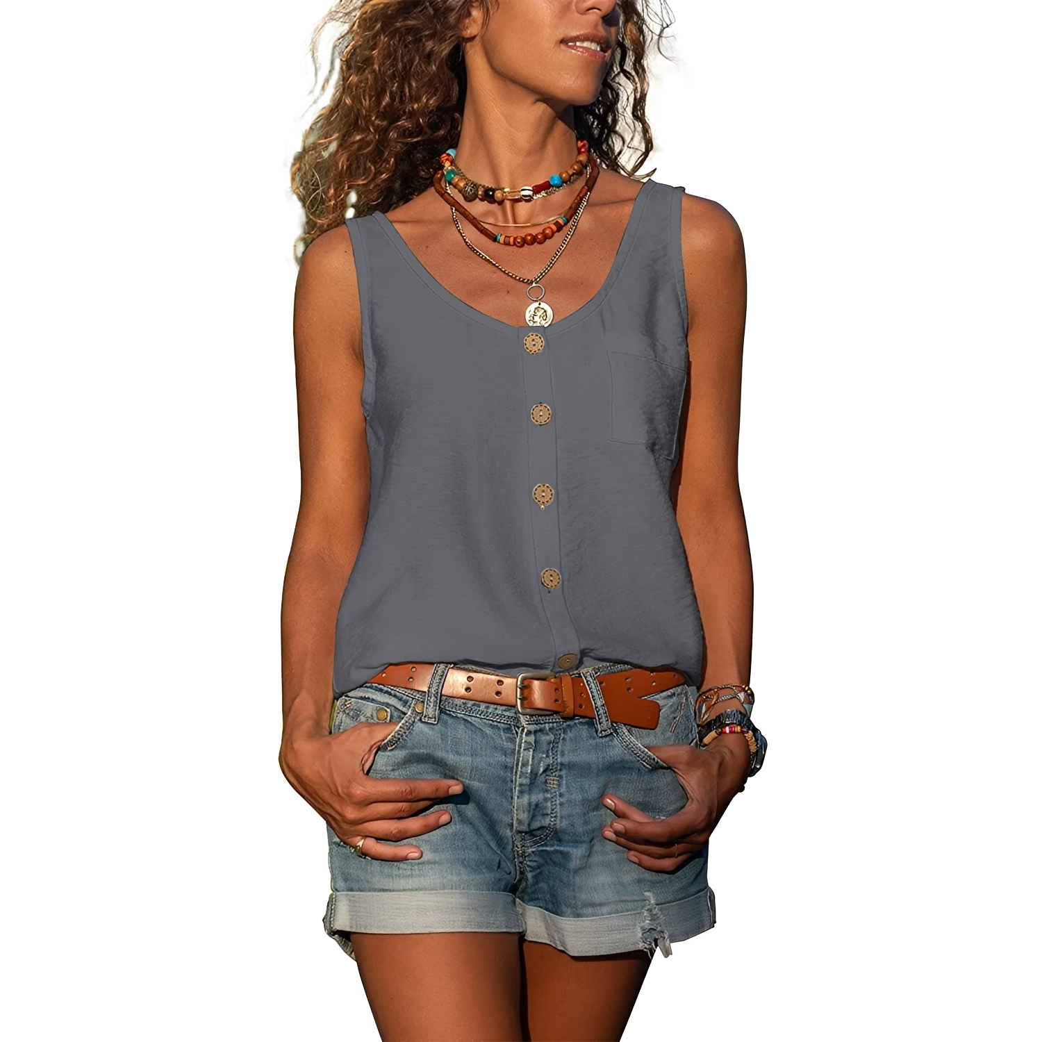 Naressa - Blusa sin mangas de verano elegante para mujer