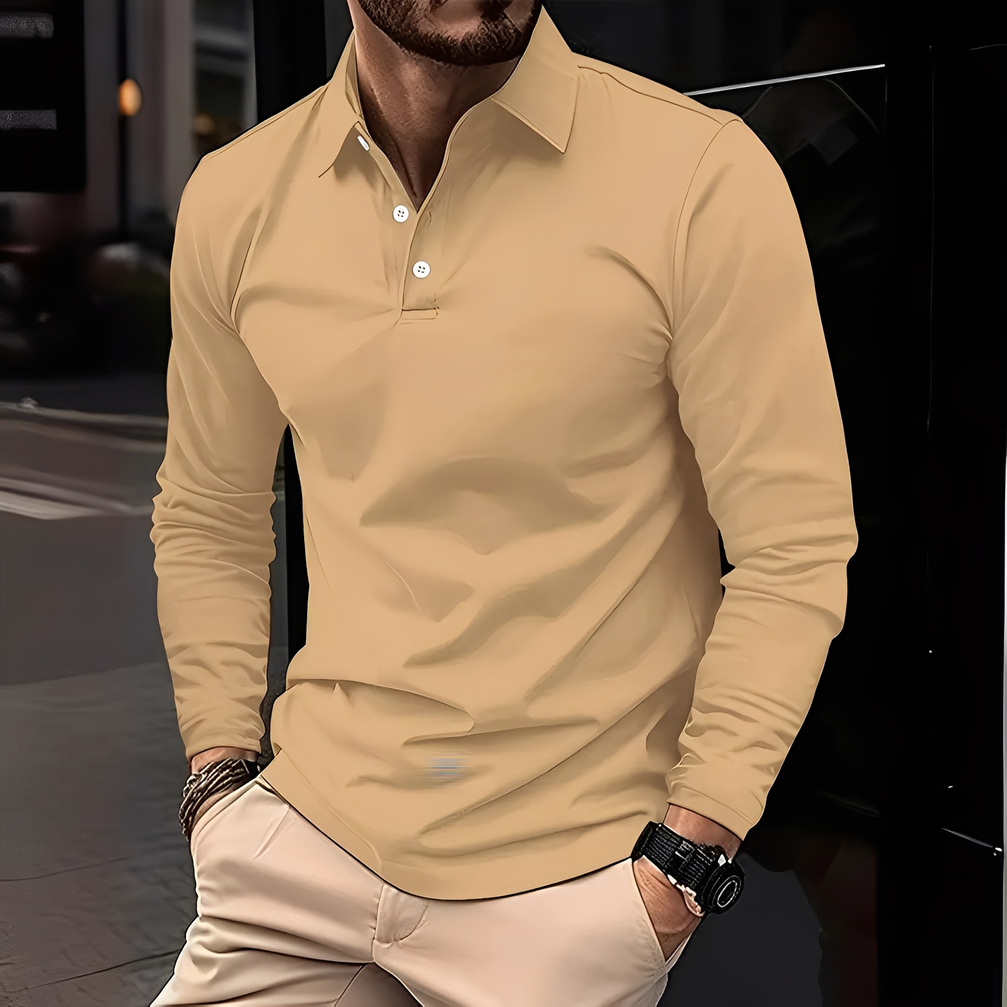 Deacon - Polo de manga larga cómodo