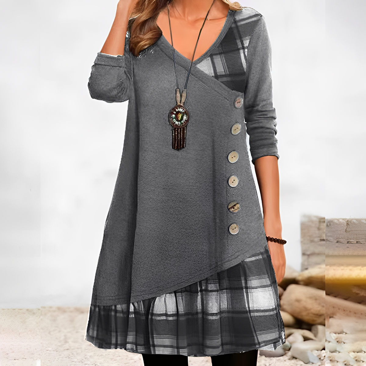 Shawnee - Vestido casual con diseño de patchwork y cuadros para mujeres