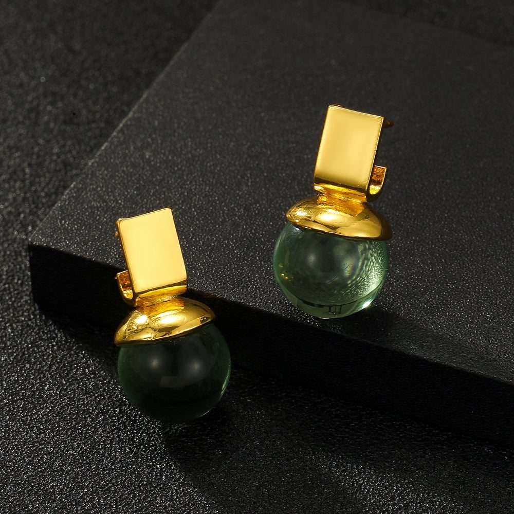 Charlie - Pendientes vintage con cristal verde y acentos dorados