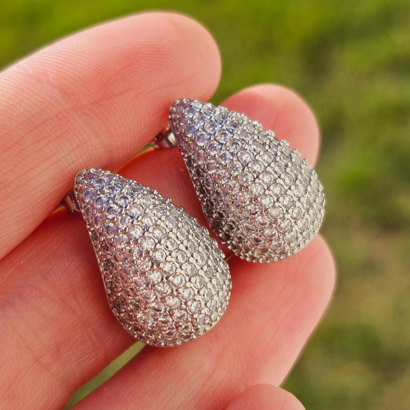 Pendientes de Diamante en Forma de Gota - Pendiente de Diamante Incrustado