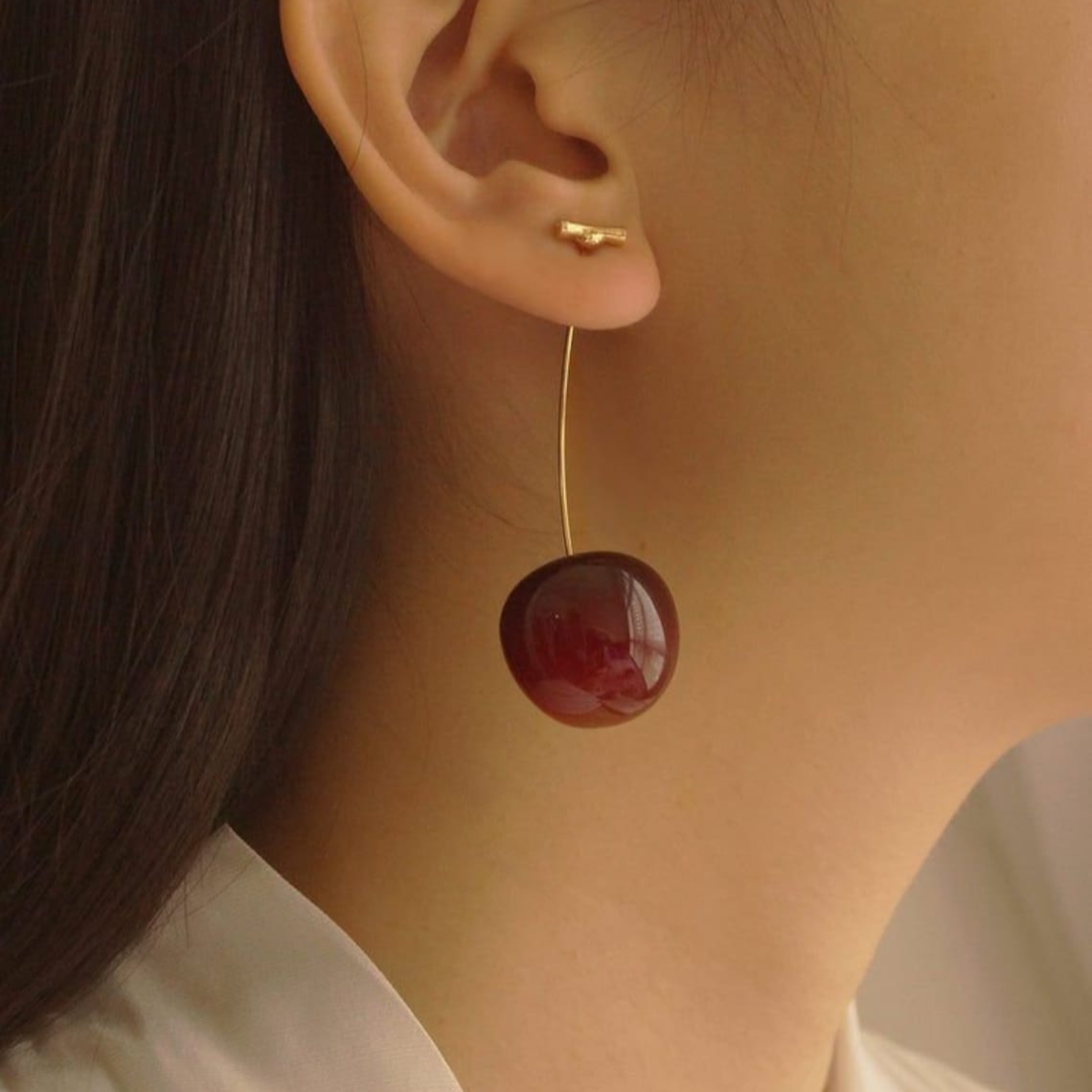 Pendientes de cereza oscura - Pendientes largos de gota