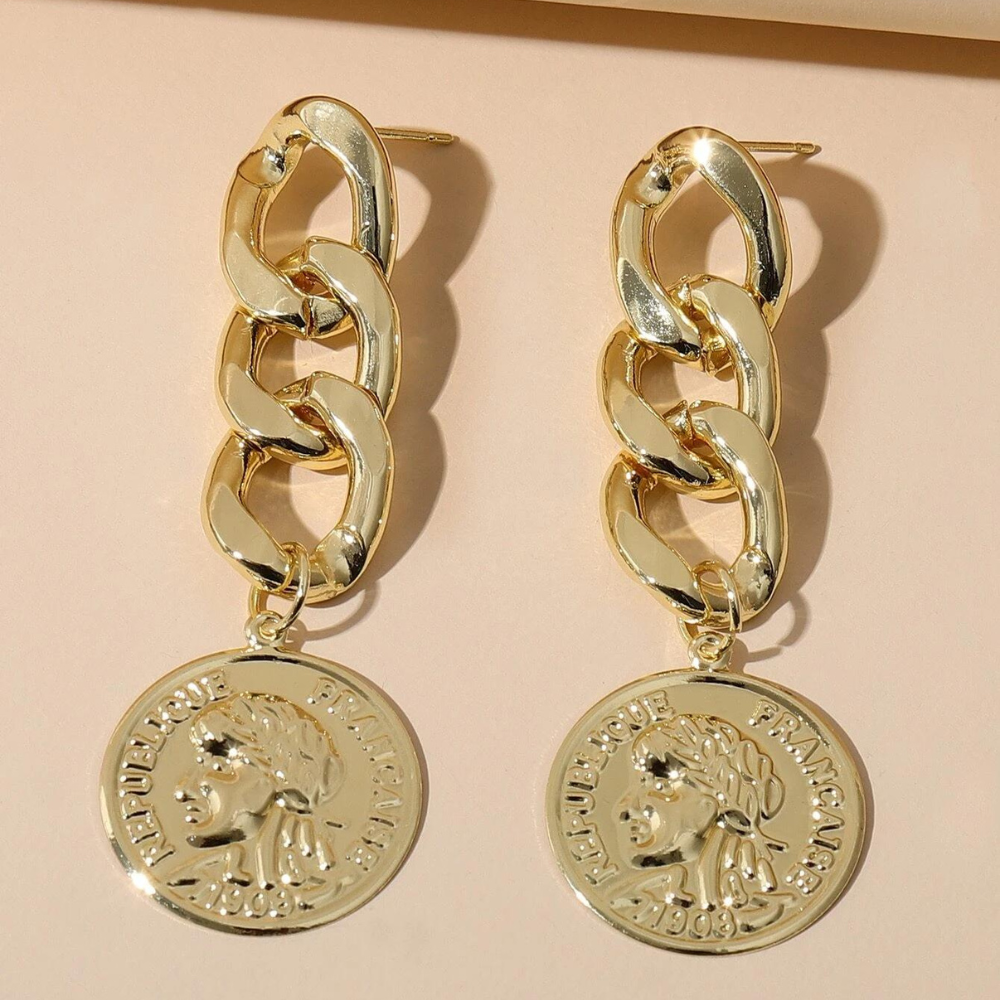 Pendientes de cadena de monedas - Pendientes dorados