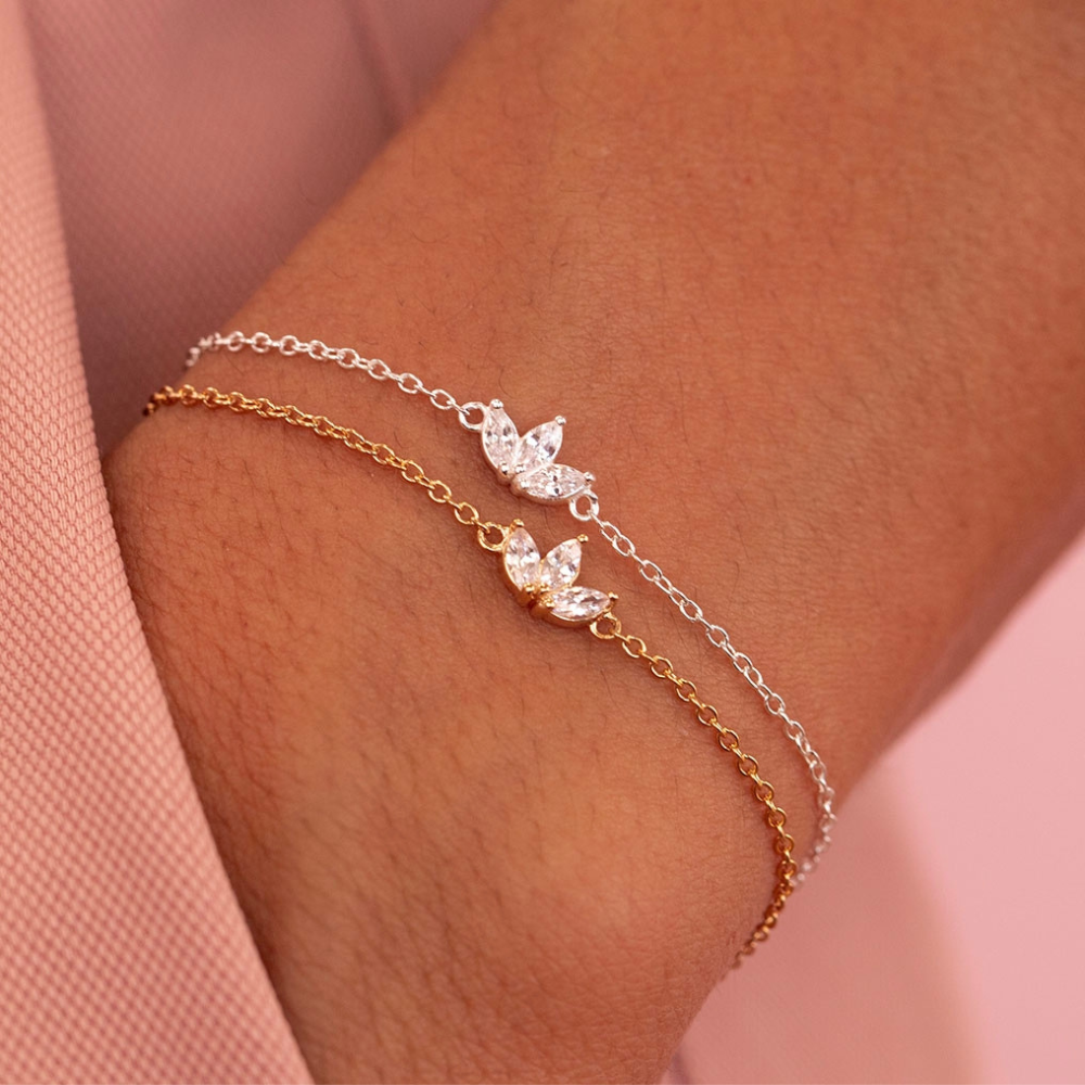 Tres flores de circonio - Pulsera de cadena
