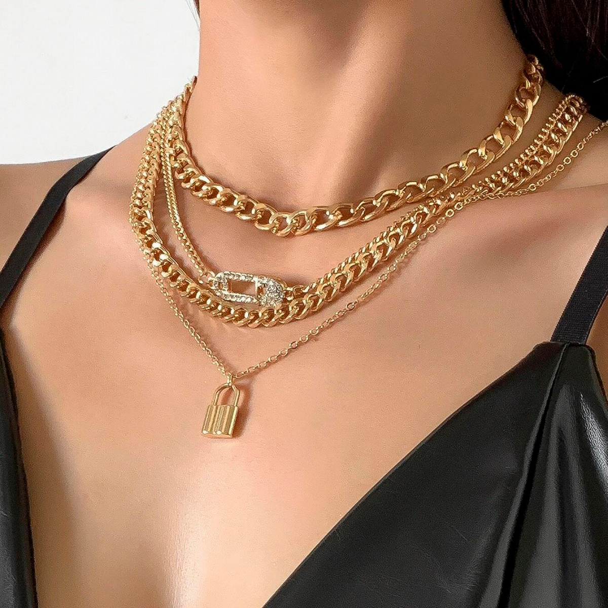 4pcs Collar - Conjunto de cadena de pin retro