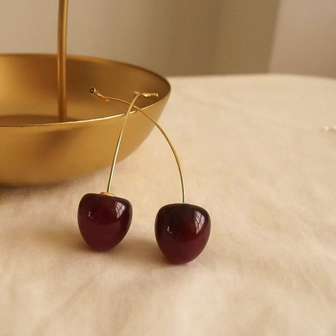 Pendientes de cereza oscura - Pendientes largos de gota