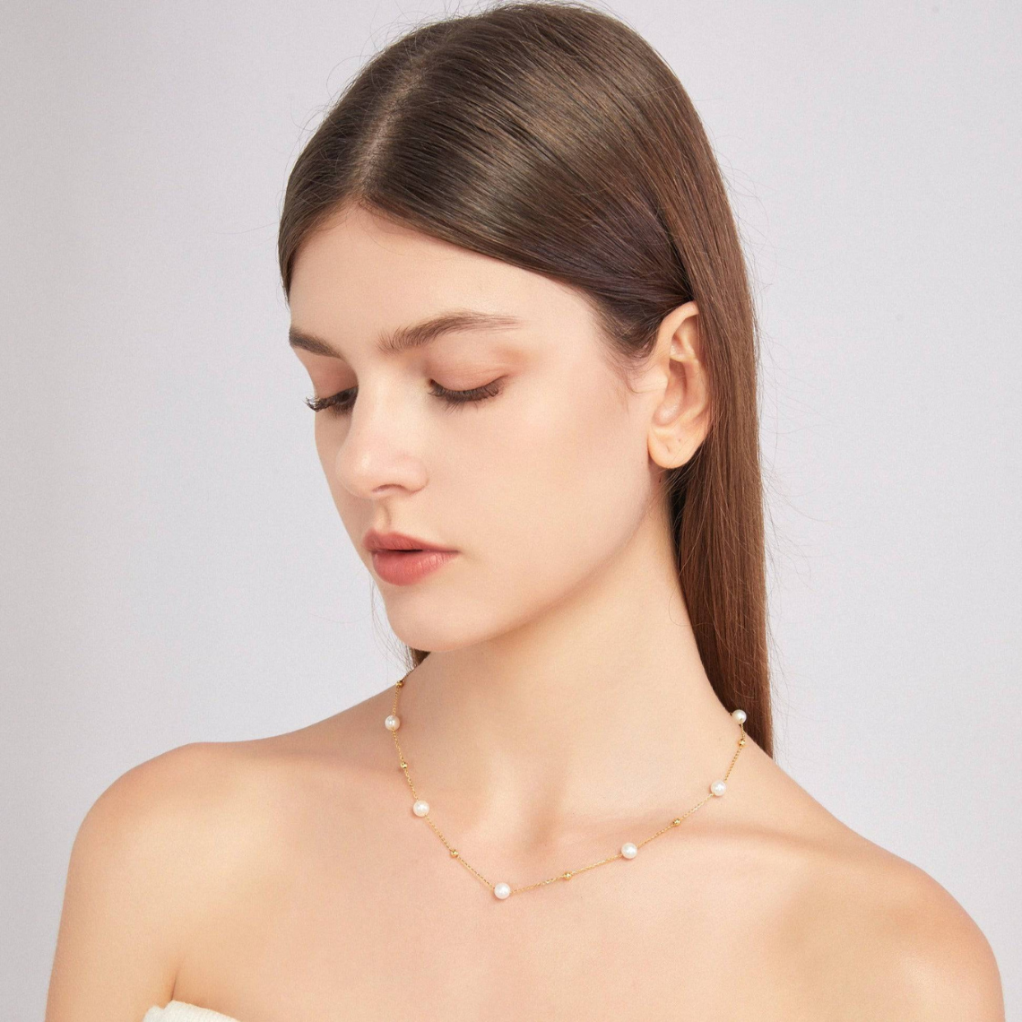 Collar de oro y perlas - alternando perlas y cadena de oro