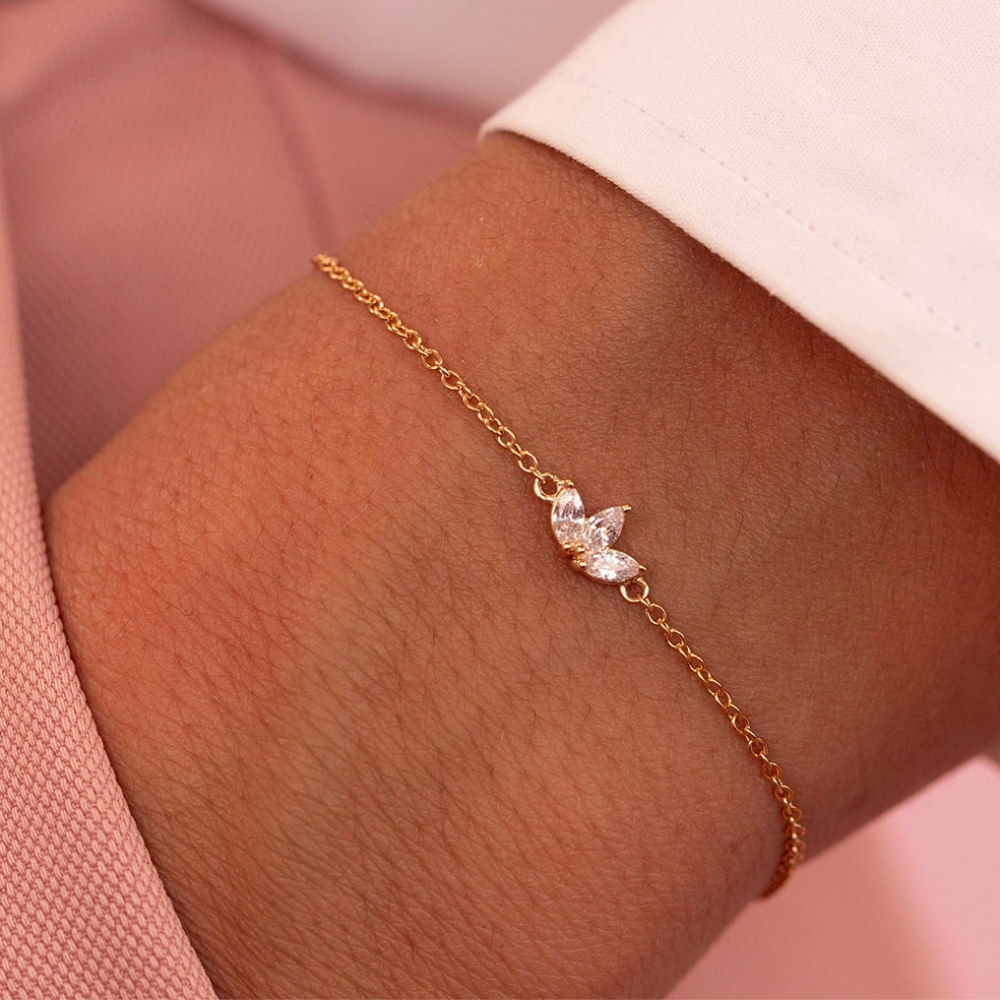 Tres flores de circonio - Pulsera de cadena