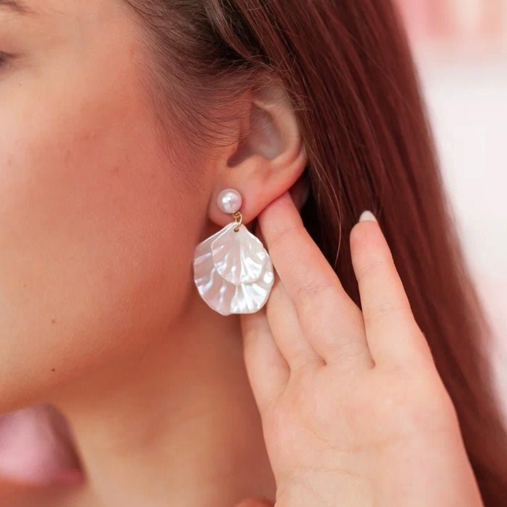 Concha brillante de perla - Pendientes colgantes de concha