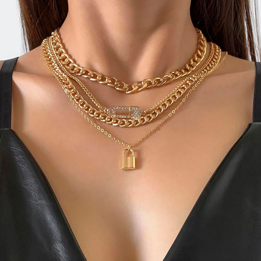 4pcs Collar - Conjunto de cadena de pin retro