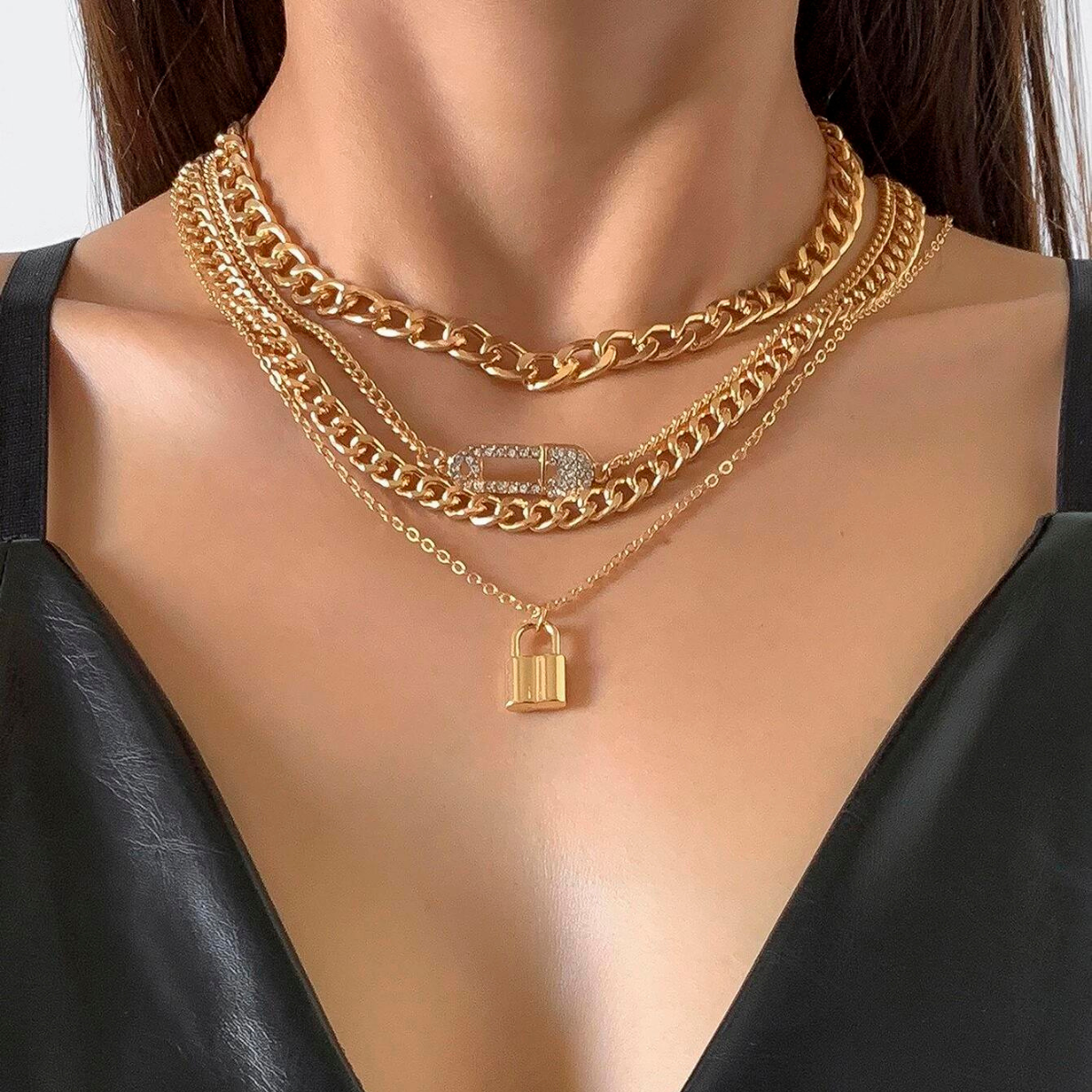 4pcs Collar - Conjunto de cadena de pin retro