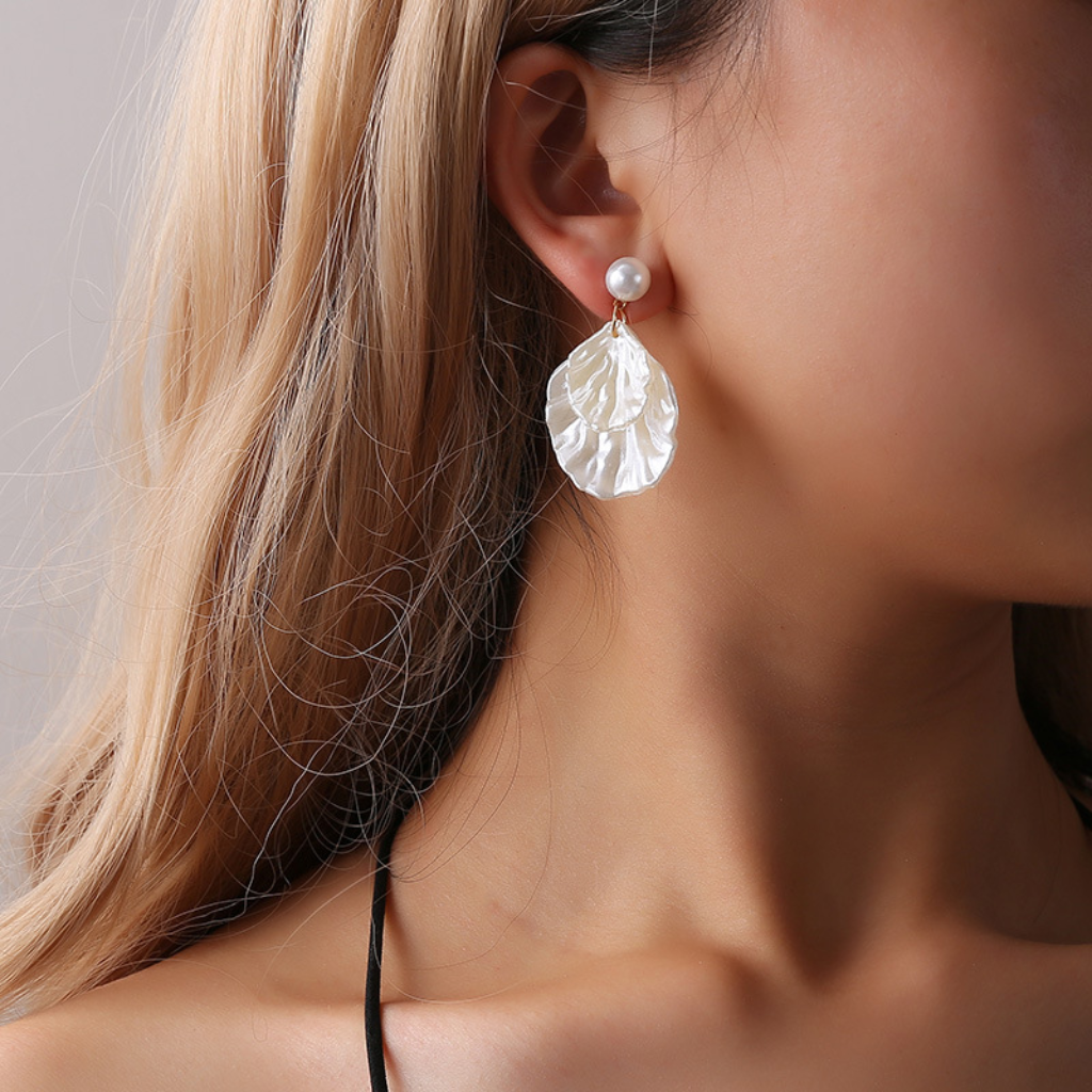 Concha brillante de perla - Pendientes colgantes de concha