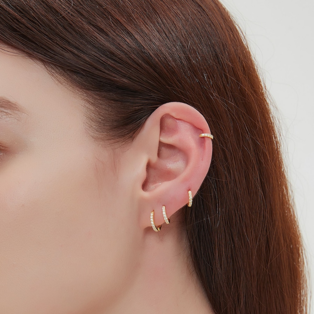 Conjunto de anillos CZ minimalistas - Pendientes Huggie Hoop