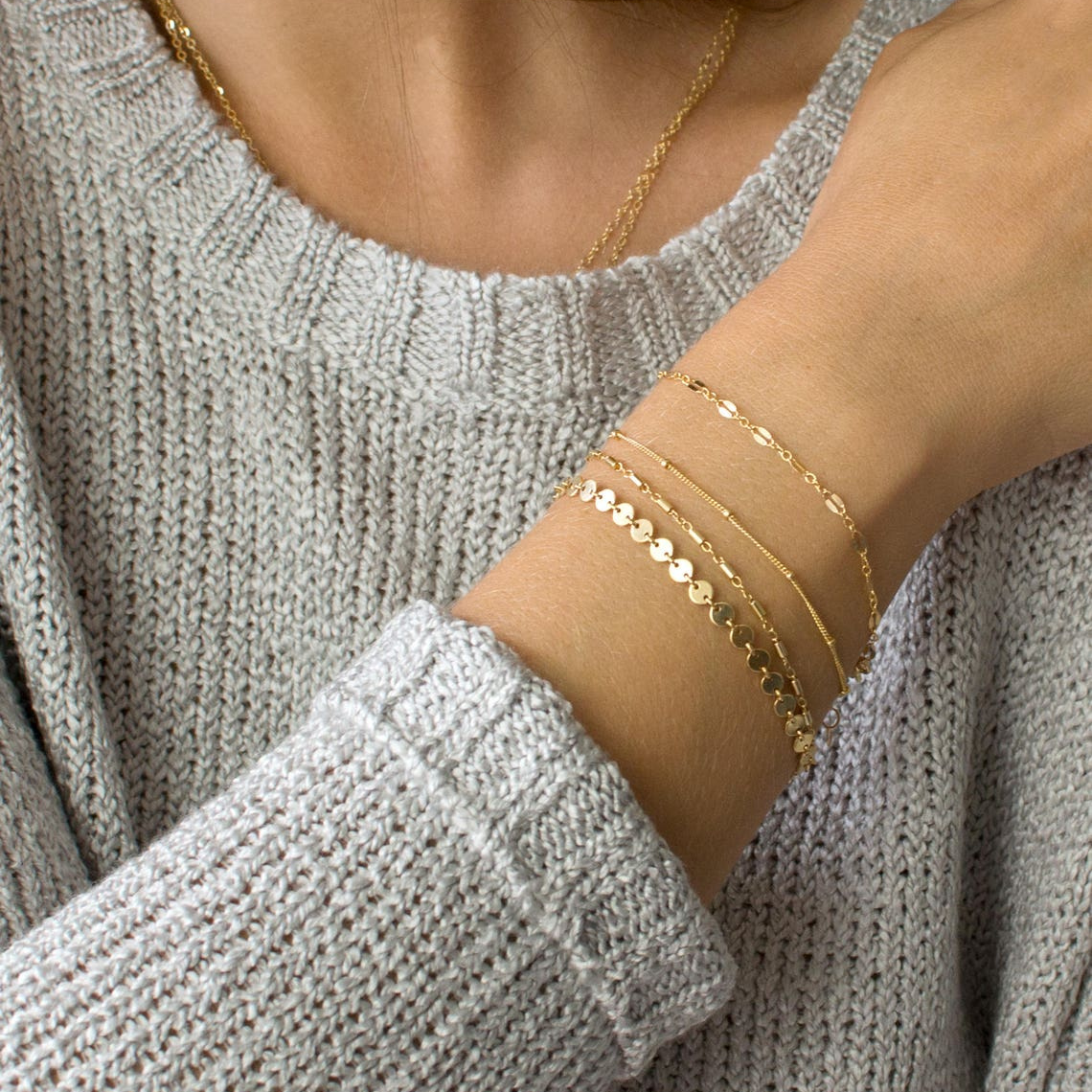 Pulsera de discos de cadena tubular - Conjunto de pulseras en capas