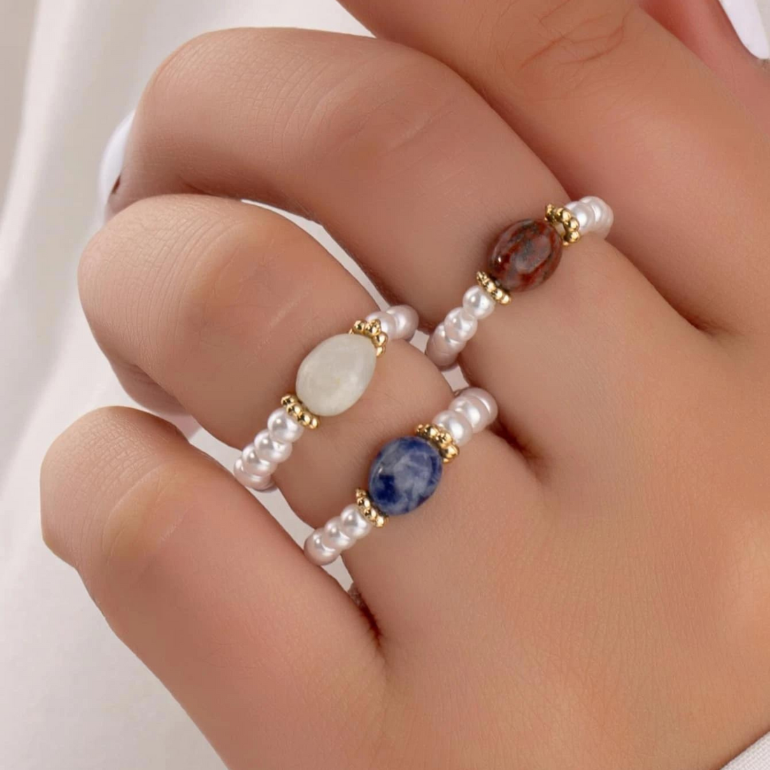 Perla de piedra - Anillo de perlas vintage