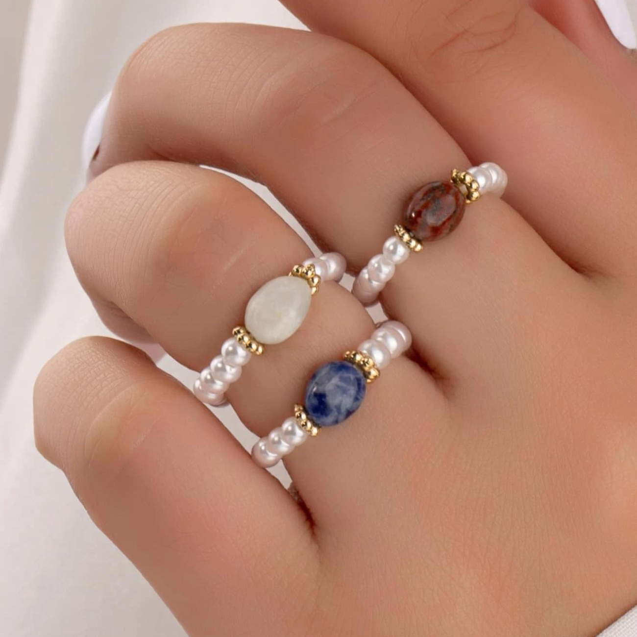 Perla de piedra - Anillo de perlas vintage