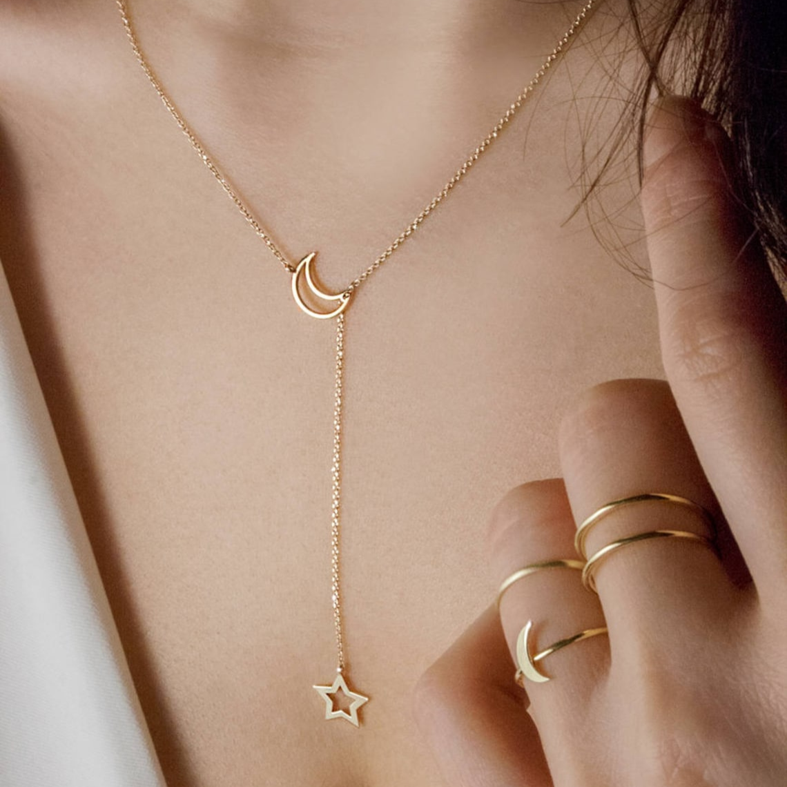 Luna y estrella - Collar estilo Lariat