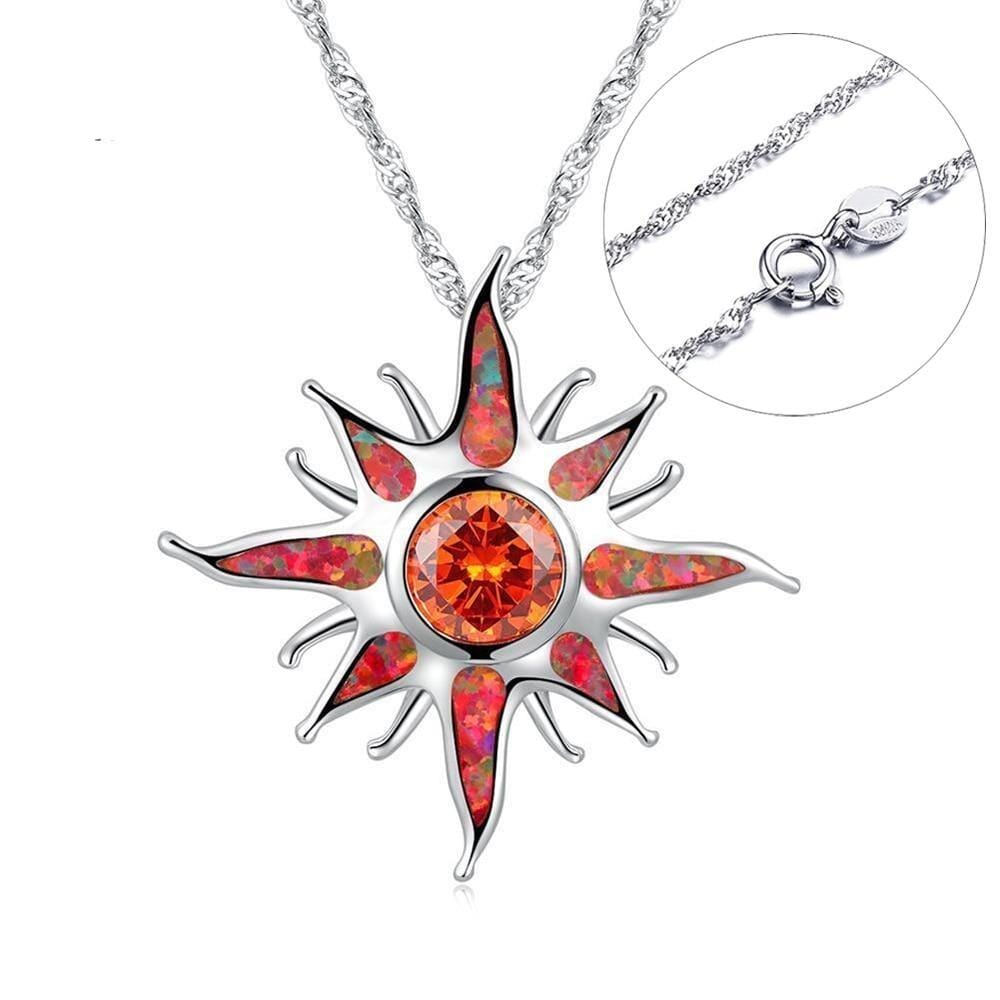 Yani – Collar con colgante de rayo de sol de ópalo de fuego y granate