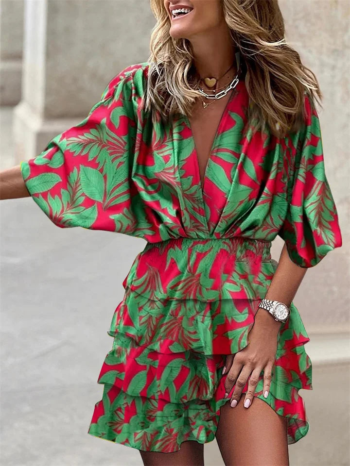 Niana - Vestido con escote en V elegante y estampado vivo