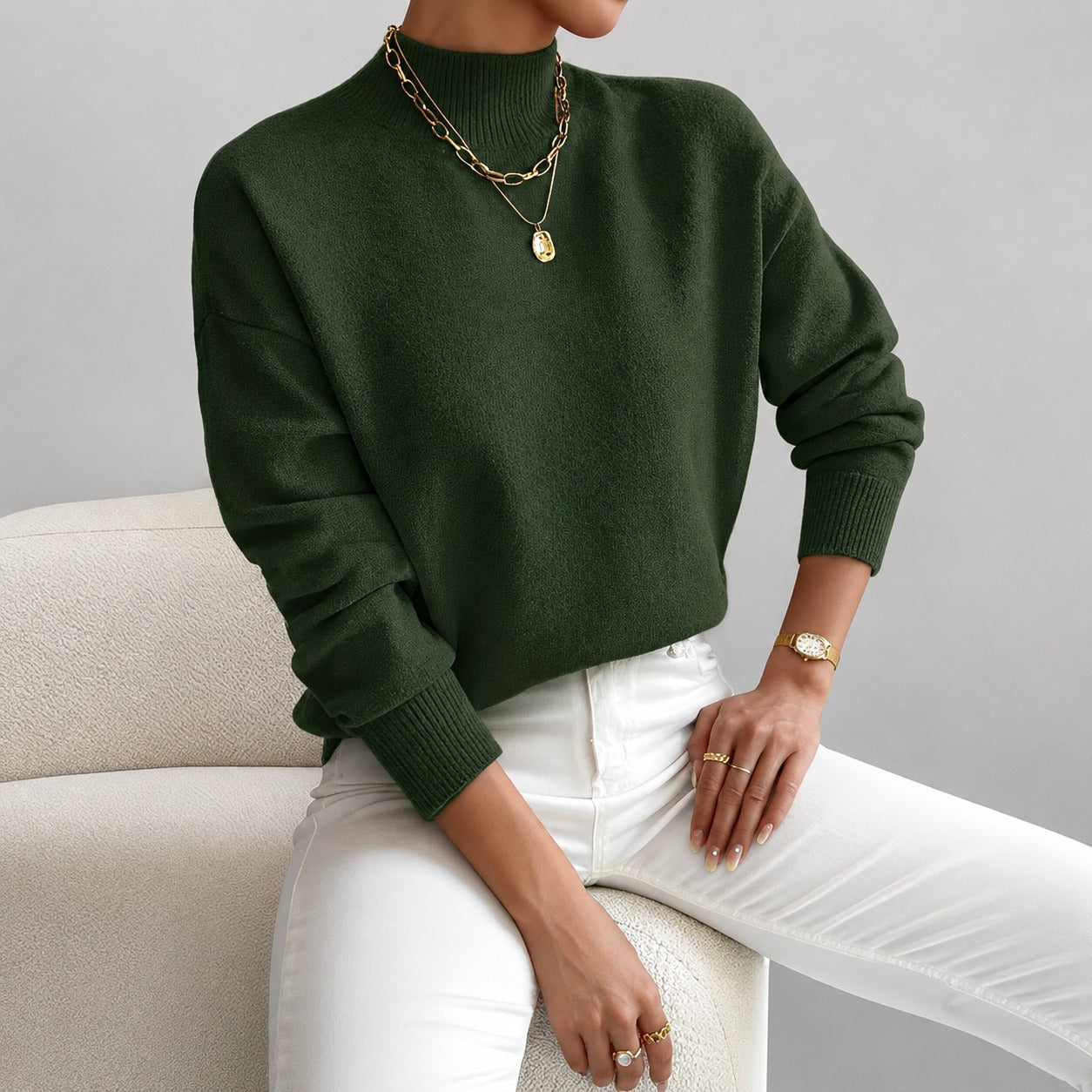Roxana - Suéter elegante con cuello medio alto para mujeres