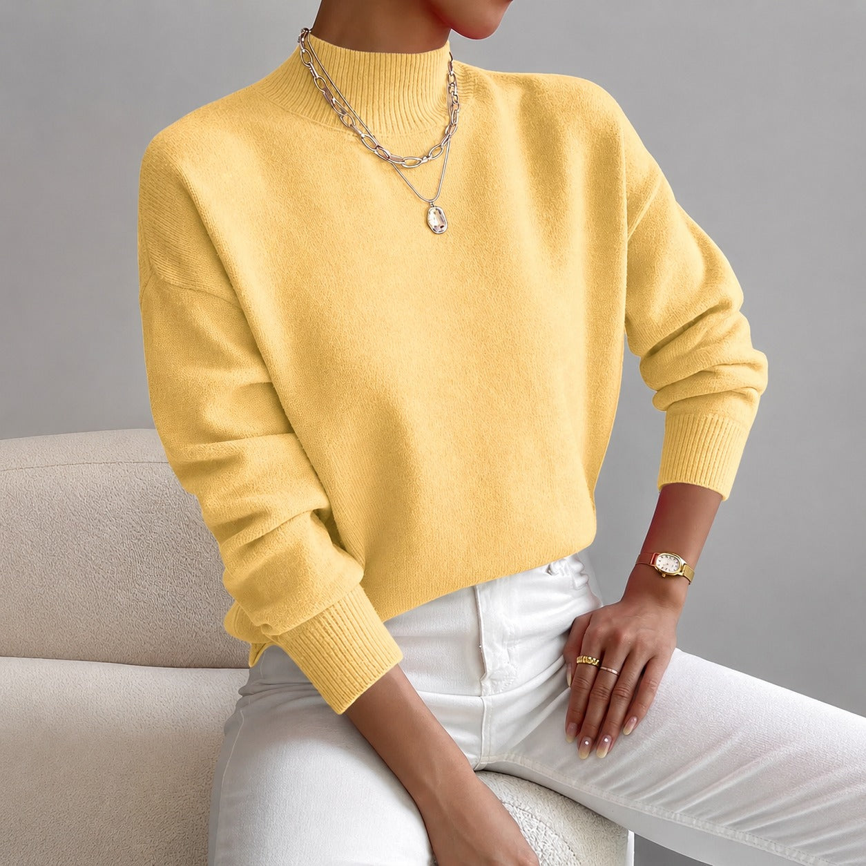 Roxana - Suéter elegante con cuello medio alto para mujeres
