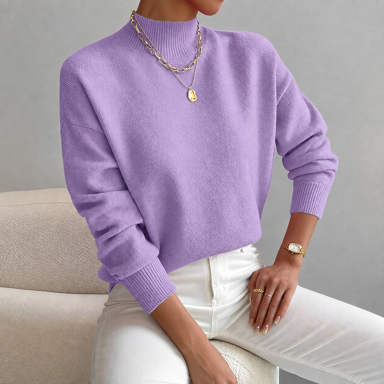 Roxana - Suéter elegante con cuello medio alto para mujeres