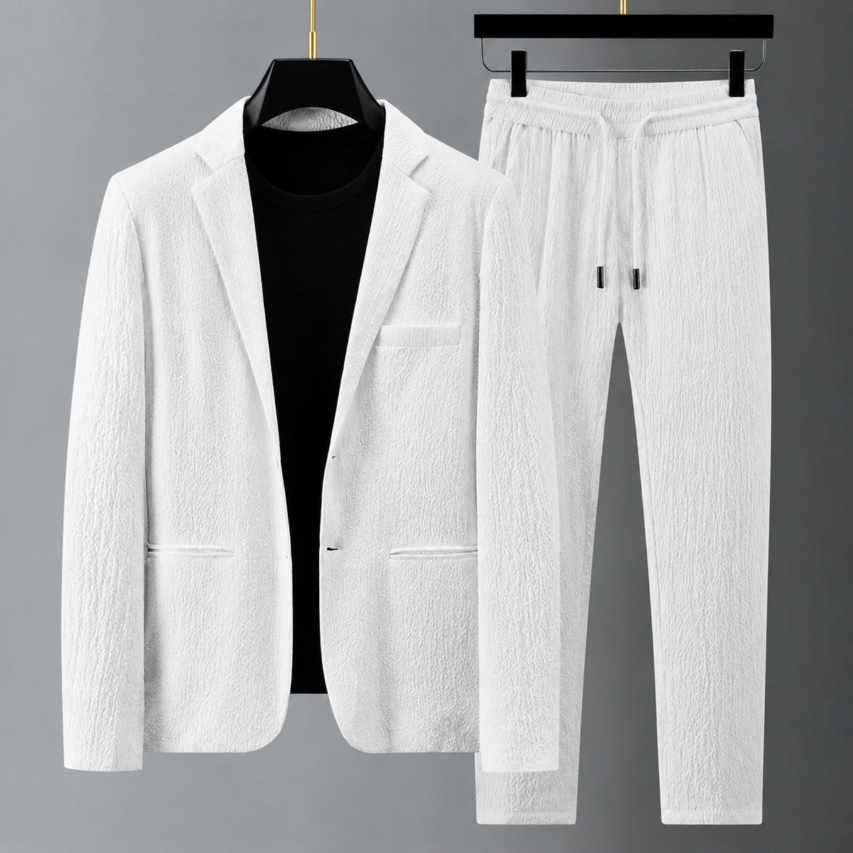 Conjunto de traje para hombre con blazer de solapa clásica y pantalones con cordón - corte relajado