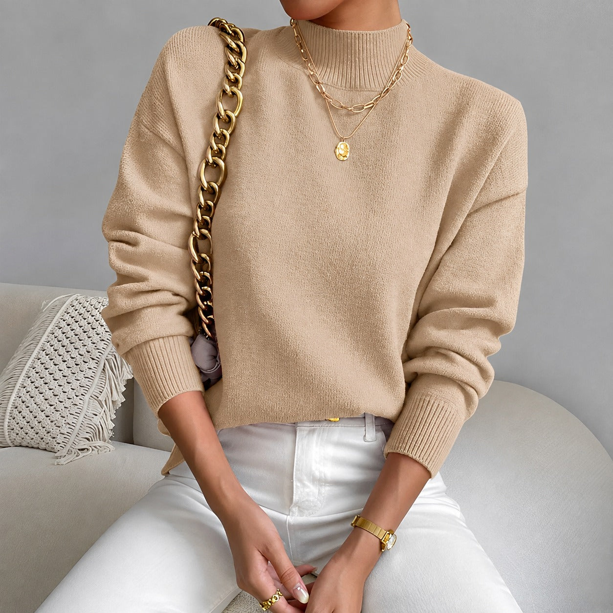 Roxana - Suéter elegante con cuello medio alto para mujeres