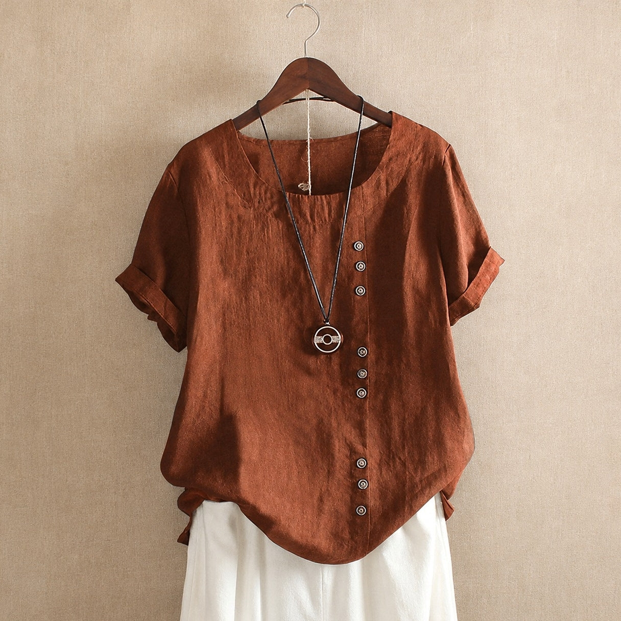 Julianny - Blusa de manga corta con botones