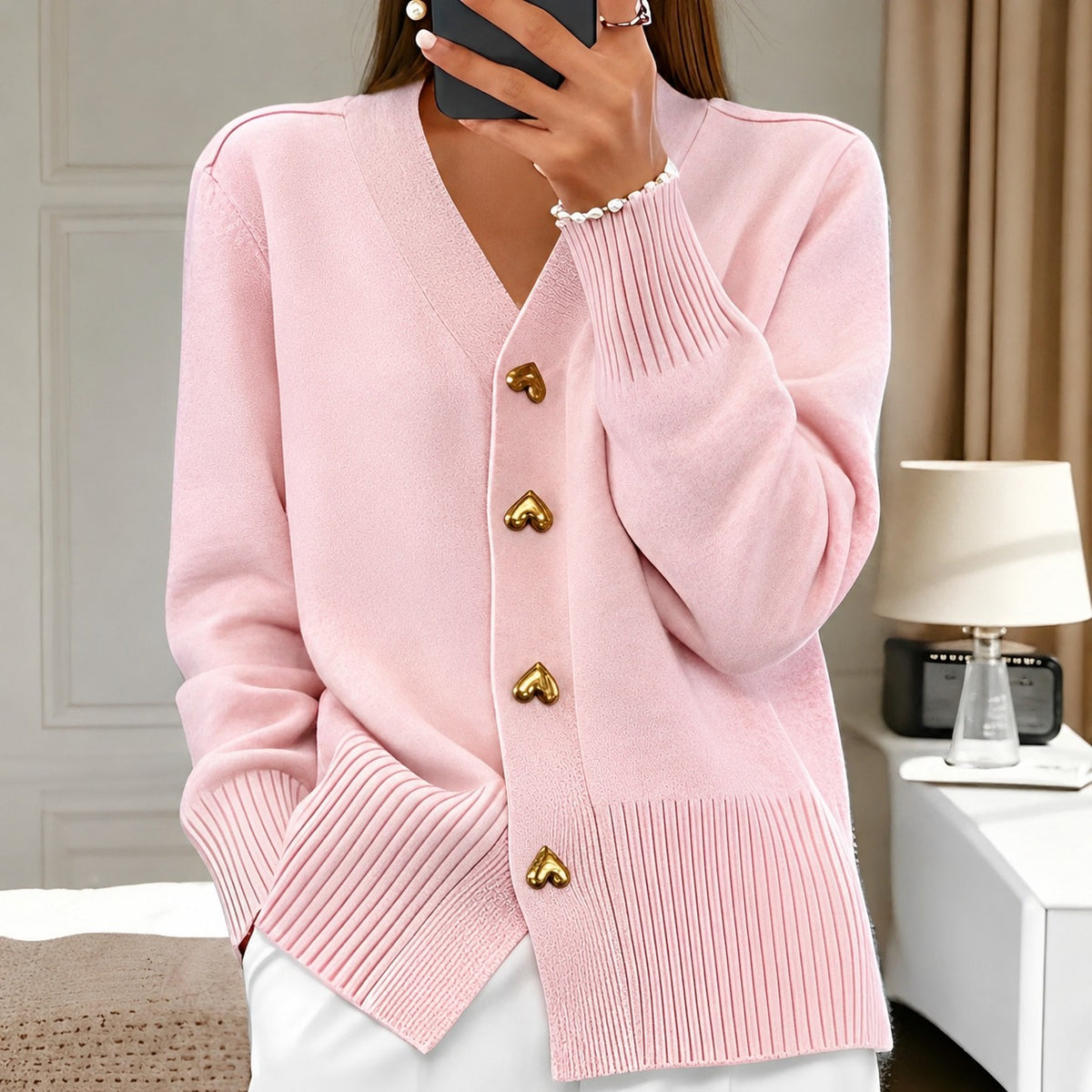 Annalee - Cardigan Elegante con Botones de Amor para Mujeres