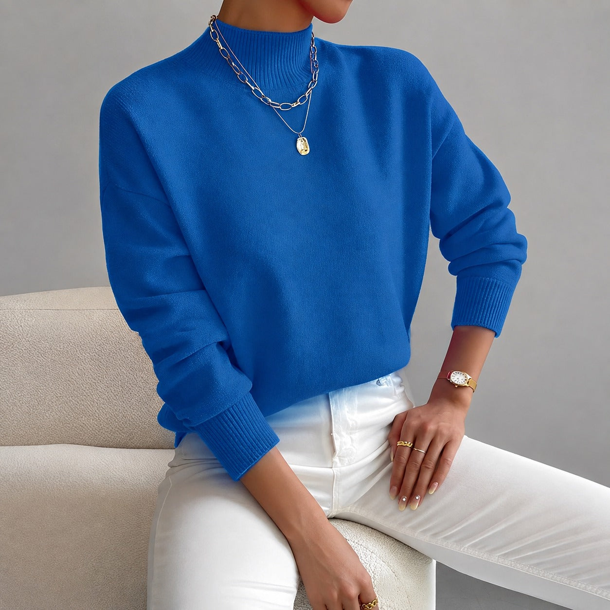 Roxana - Suéter elegante con cuello medio alto para mujeres