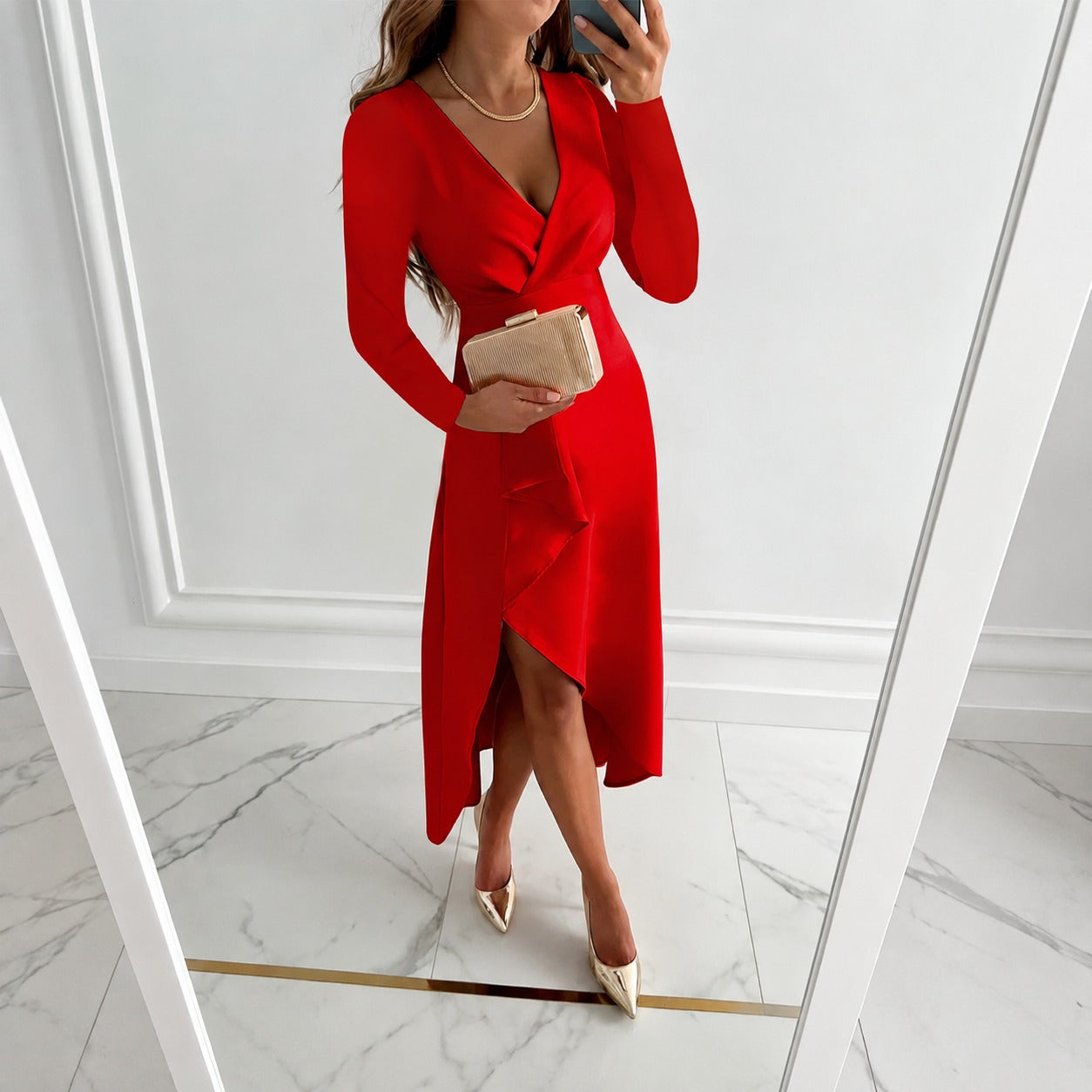 Shannon - Elegante vestido plisado de manga larga