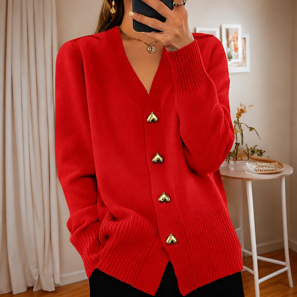 Annalee - Cardigan Elegante con Botones de Amor para Mujeres