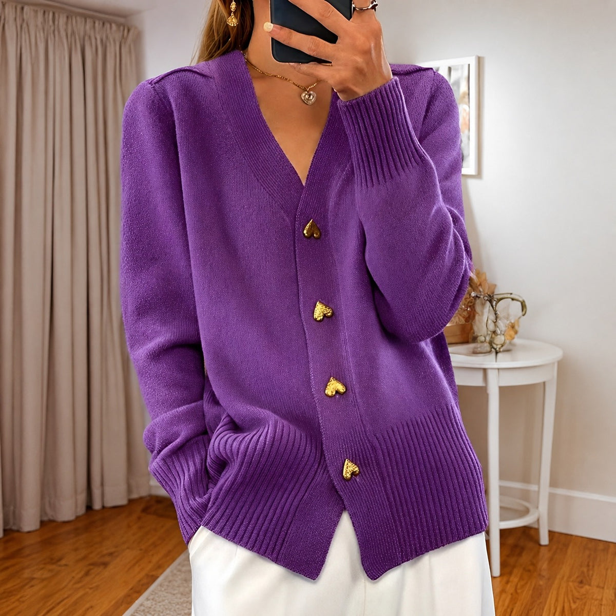 Annalee - Cardigan Elegante con Botones de Amor para Mujeres
