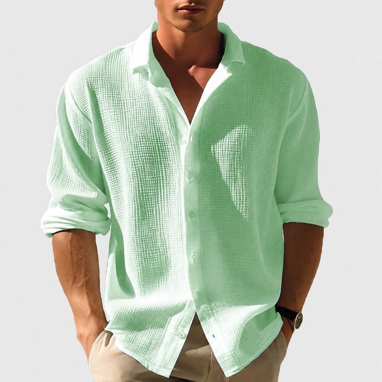 Kelvin - Camisa de Verano para Hombre con Botones, Casual y Ligera