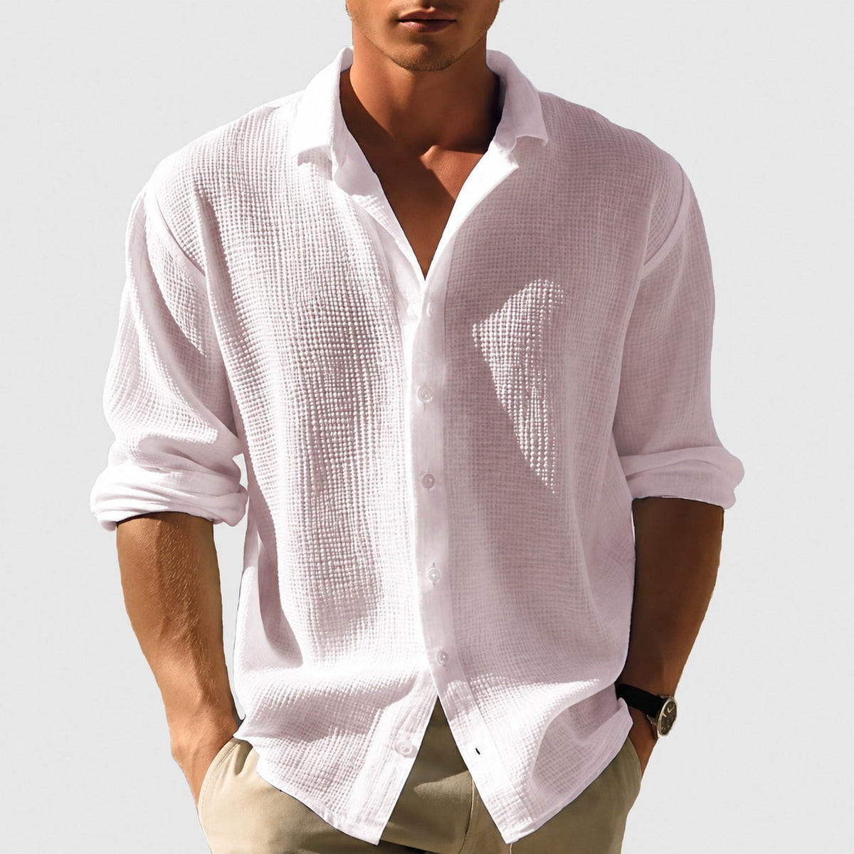 Kelvin - Camisa de Verano para Hombre con Botones, Casual y Ligera