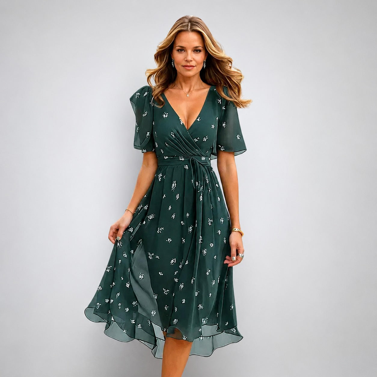 Annegret - Vestido elegante para damas con escote en V