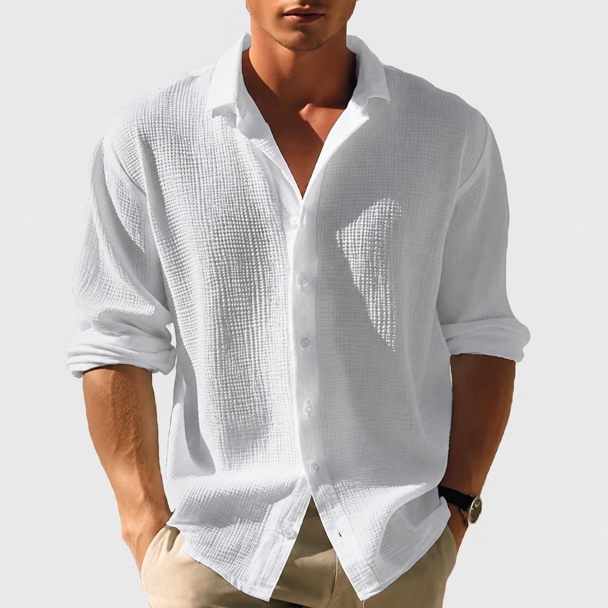 Kelvin - Camisa de Verano para Hombre con Botones, Casual y Ligera