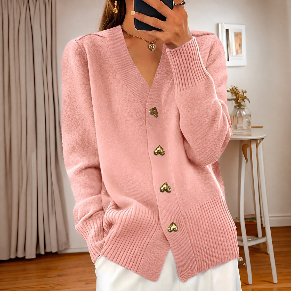 Annalee - Cardigan Elegante con Botones de Amor para Mujeres