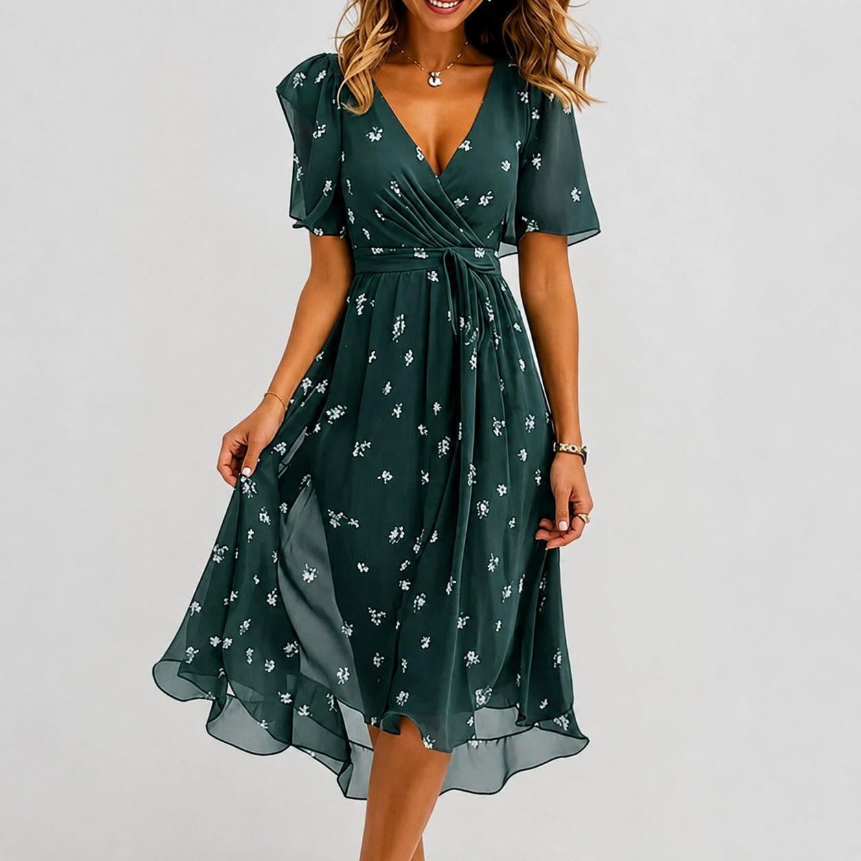 Annegret - Vestido elegante para damas con escote en V