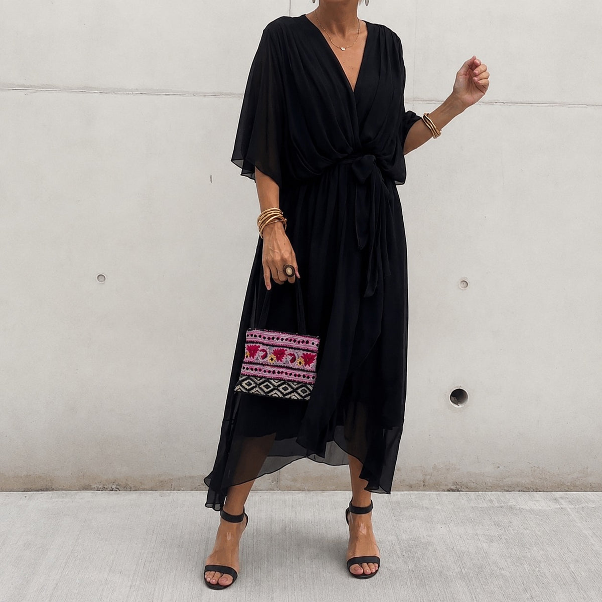 Loisa - Vestido vaporoso de gasa con escote en V